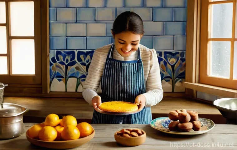 디저트 전문가로서의 직업 만족도 - **"The Alchemist's Joy: A Portuguese Confectioner's Masterpiece"**
A warm, inviting close-up sho...