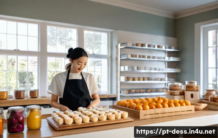 디저트 전문가의 주간 계획표 - A bright, modern bakery kitchen with a female pastry chef organizing fresh ingredients on a wooden t...