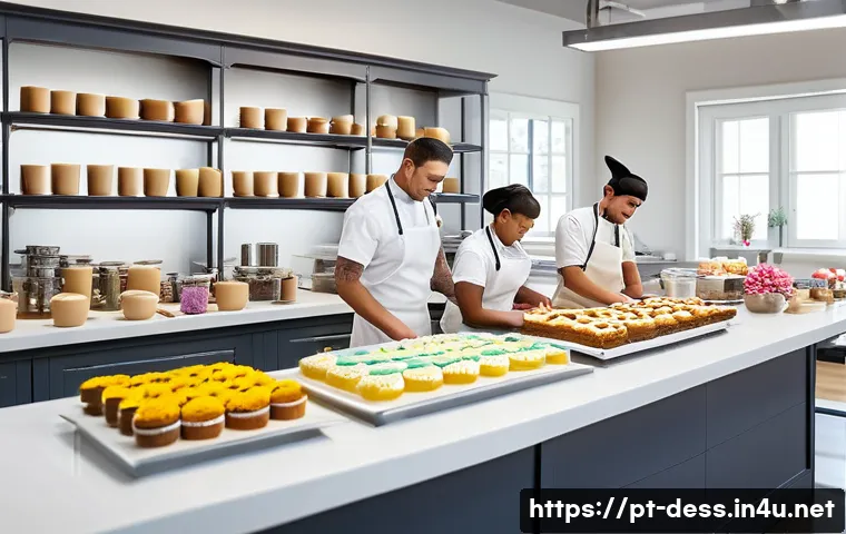 디저트 전문가의 자격증 종류 비교 - A modern Brazilian pastry classroom scene featuring diverse students in casual chef uniforms with ap...