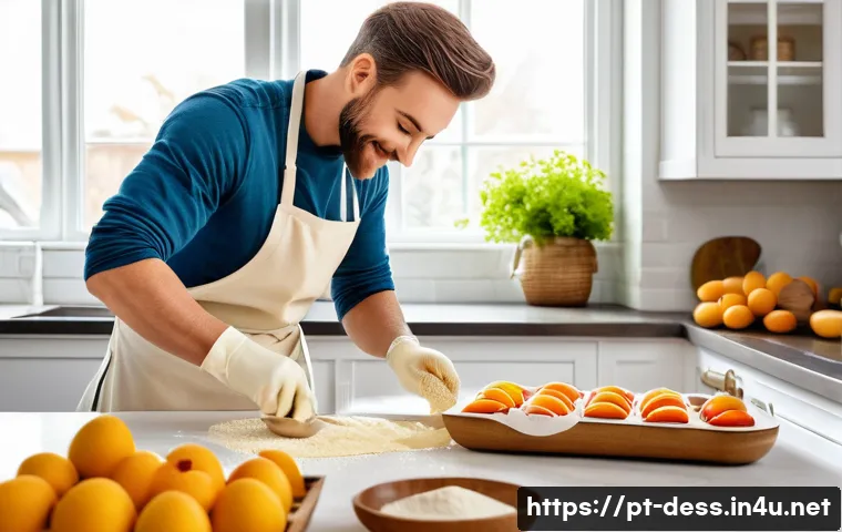 디저트 전문가와 음식 알레르기 관리 - A bright, welcoming kitchen scene focused on allergy-safe dessert preparation, featuring a cheerful ...