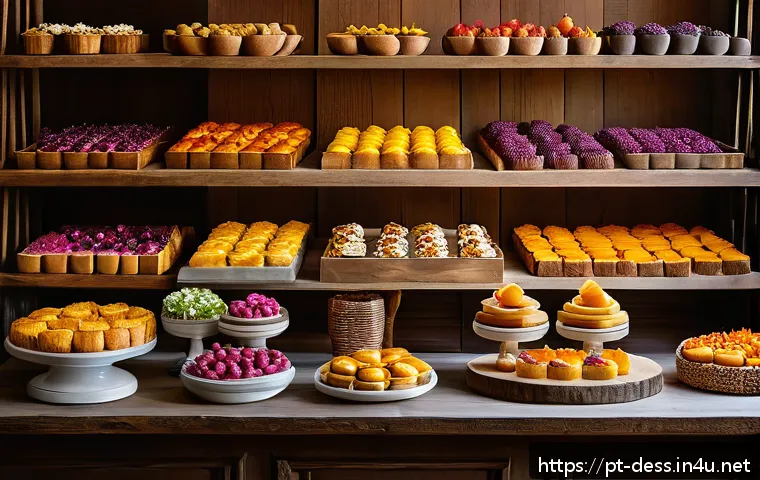 디저트 전문가의 다양한 직업적 선택지 - A vibrant artisanal dessert display featuring an assortment of handcrafted pastries and sweets made ...