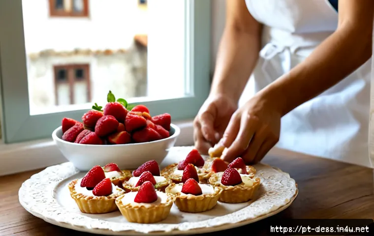 Home 30 디저트 전문가의 건강한 디저트 개발법 - Photorealistic healthy dessert development scene in a bright Portuguese home kitchen, a skilled past...